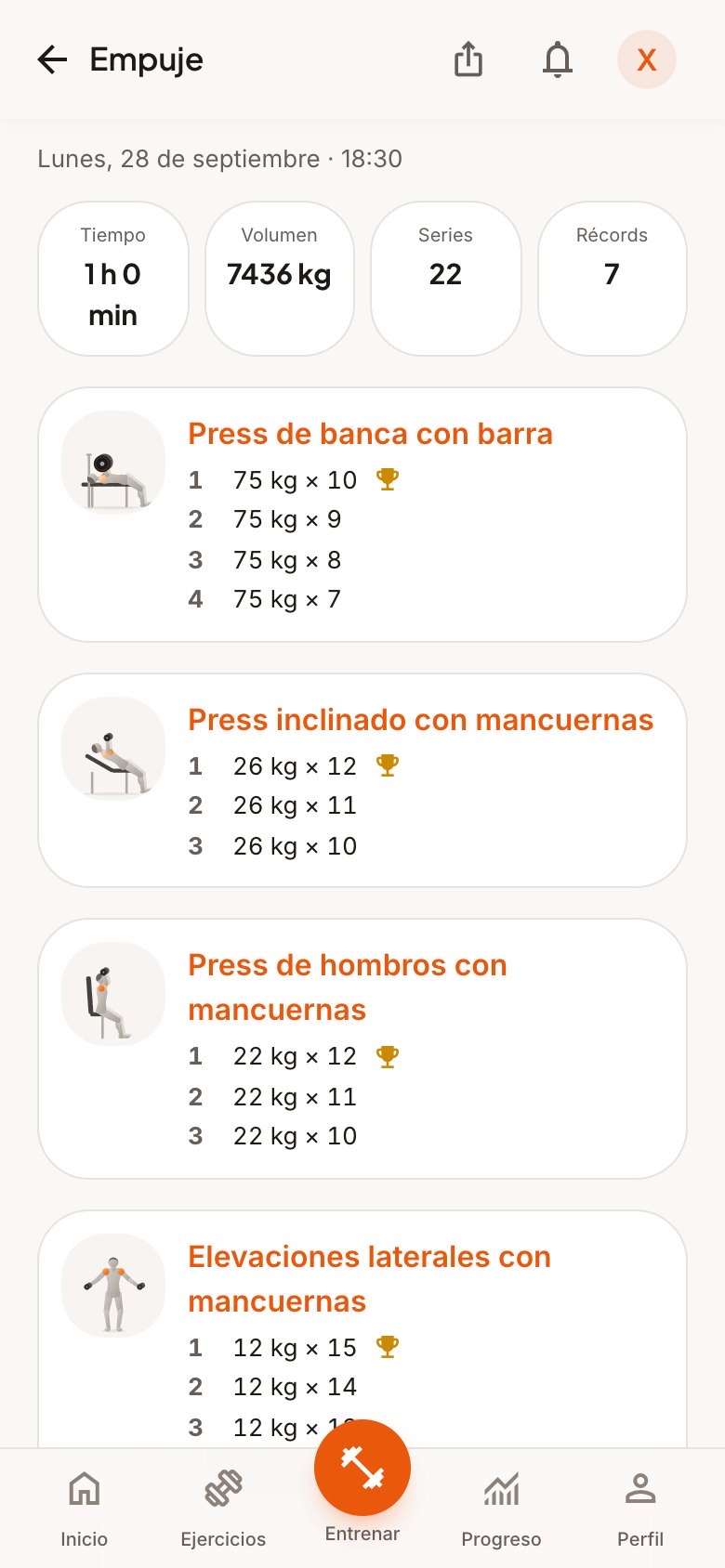 Un entreno con sus récords
