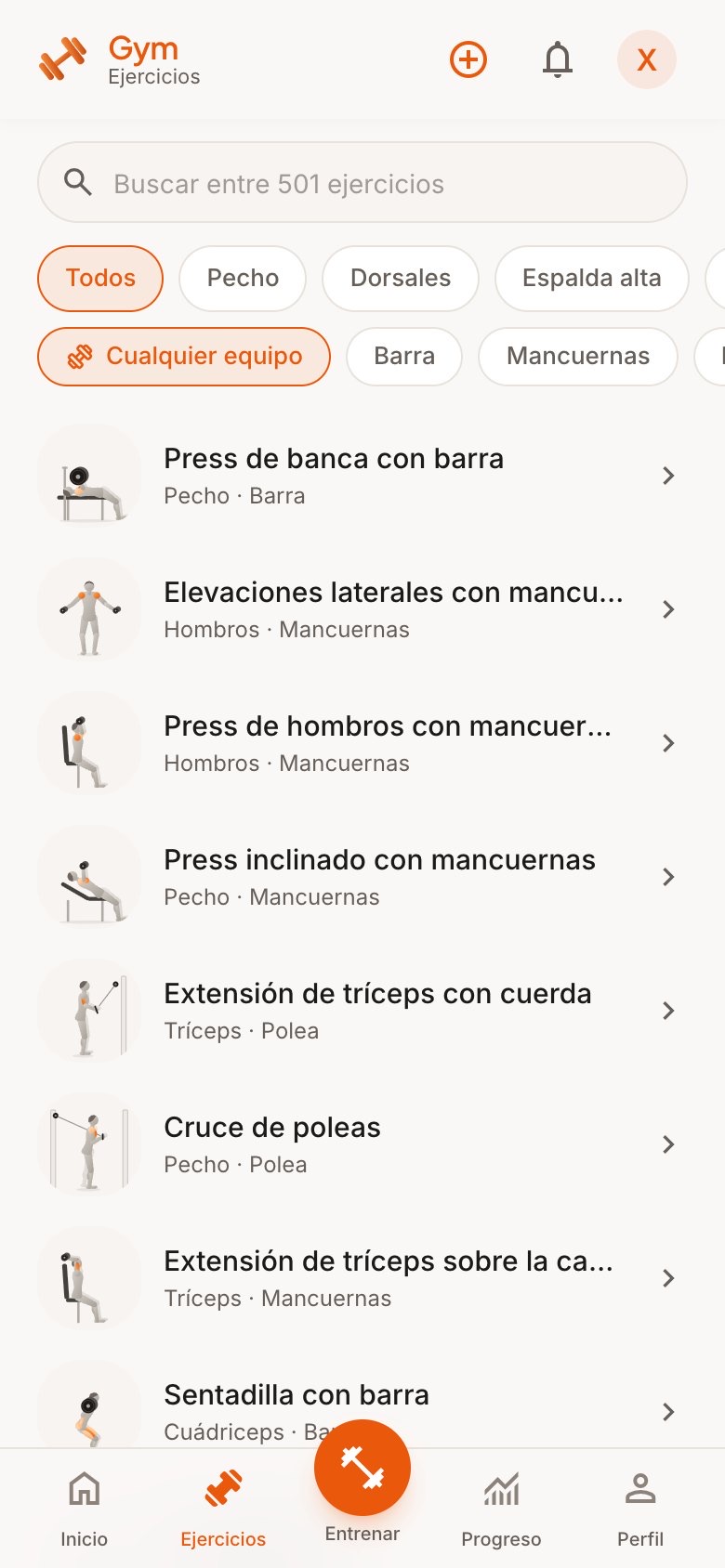 El catálogo de ejercicios