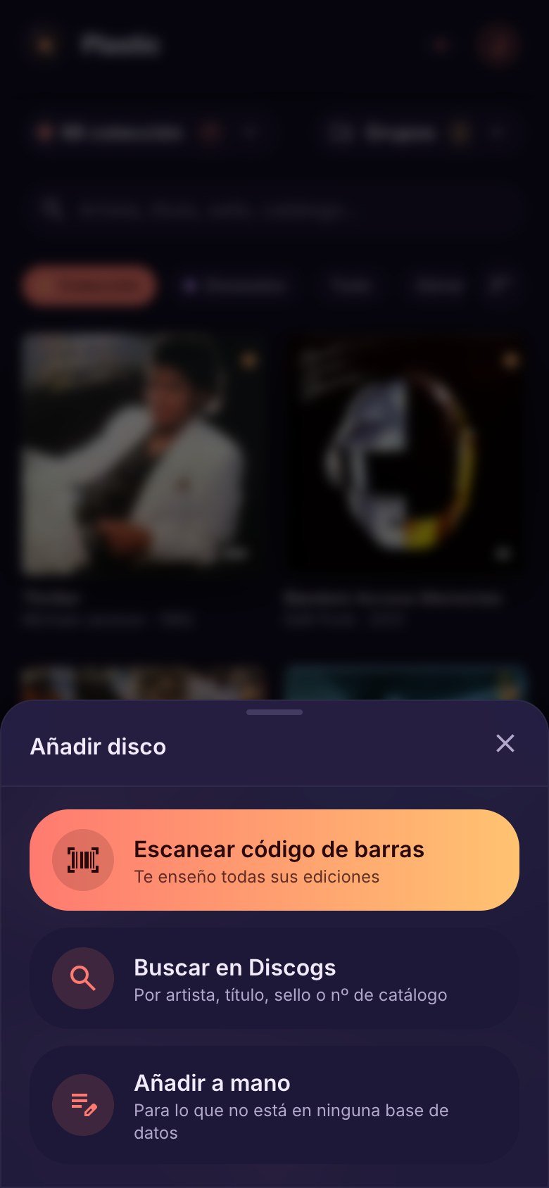 Menú para añadir un disco