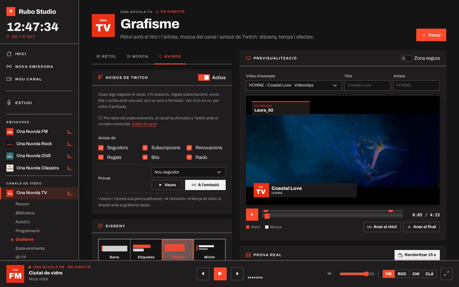 Configuració dels avisos de Twitch a l’estudi de grafisme