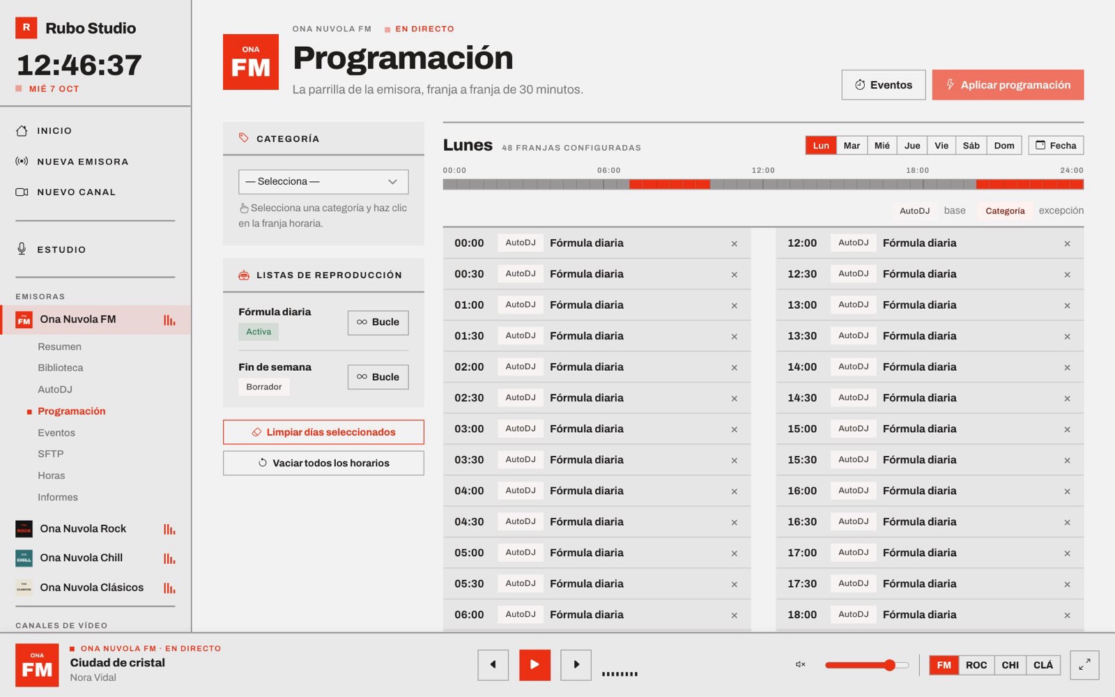Parrilla semanal de programación por franjas de 30 minutos