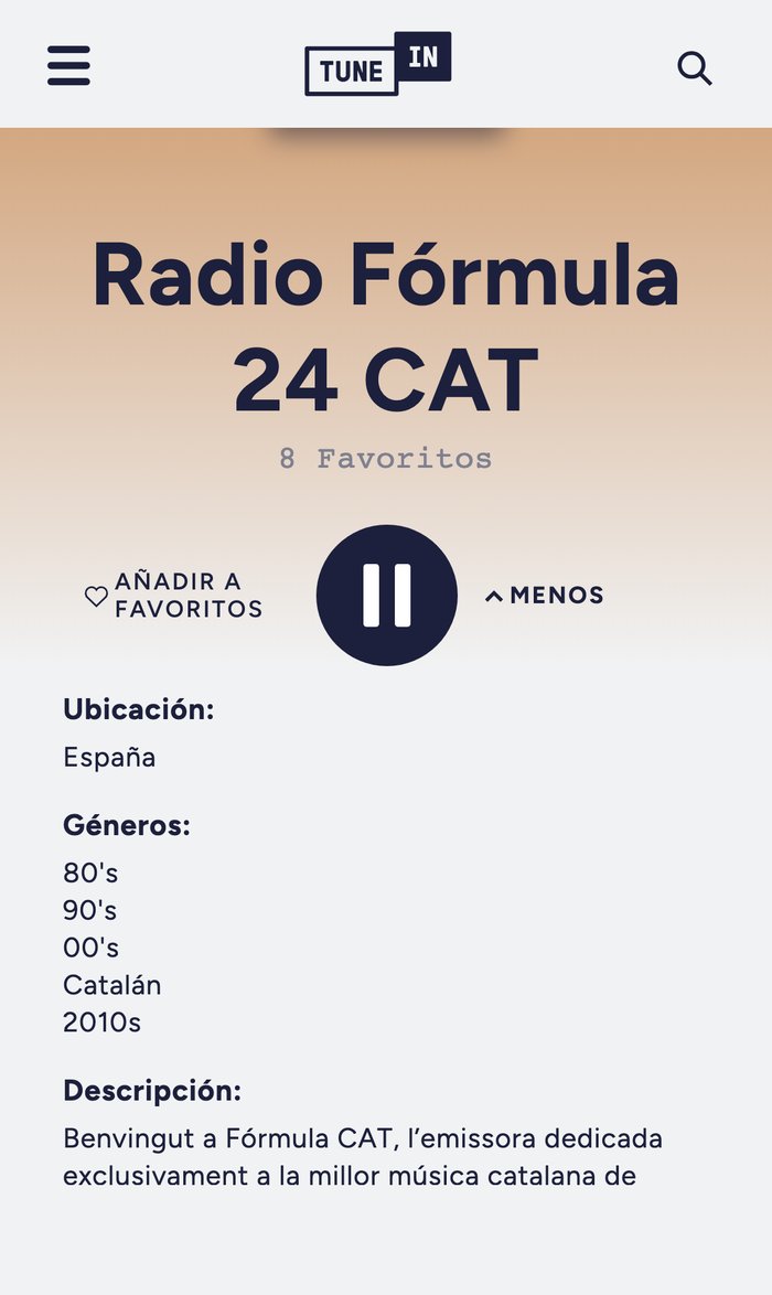 Radio Fórmula 24 CAT a TuneIn en un iPhone