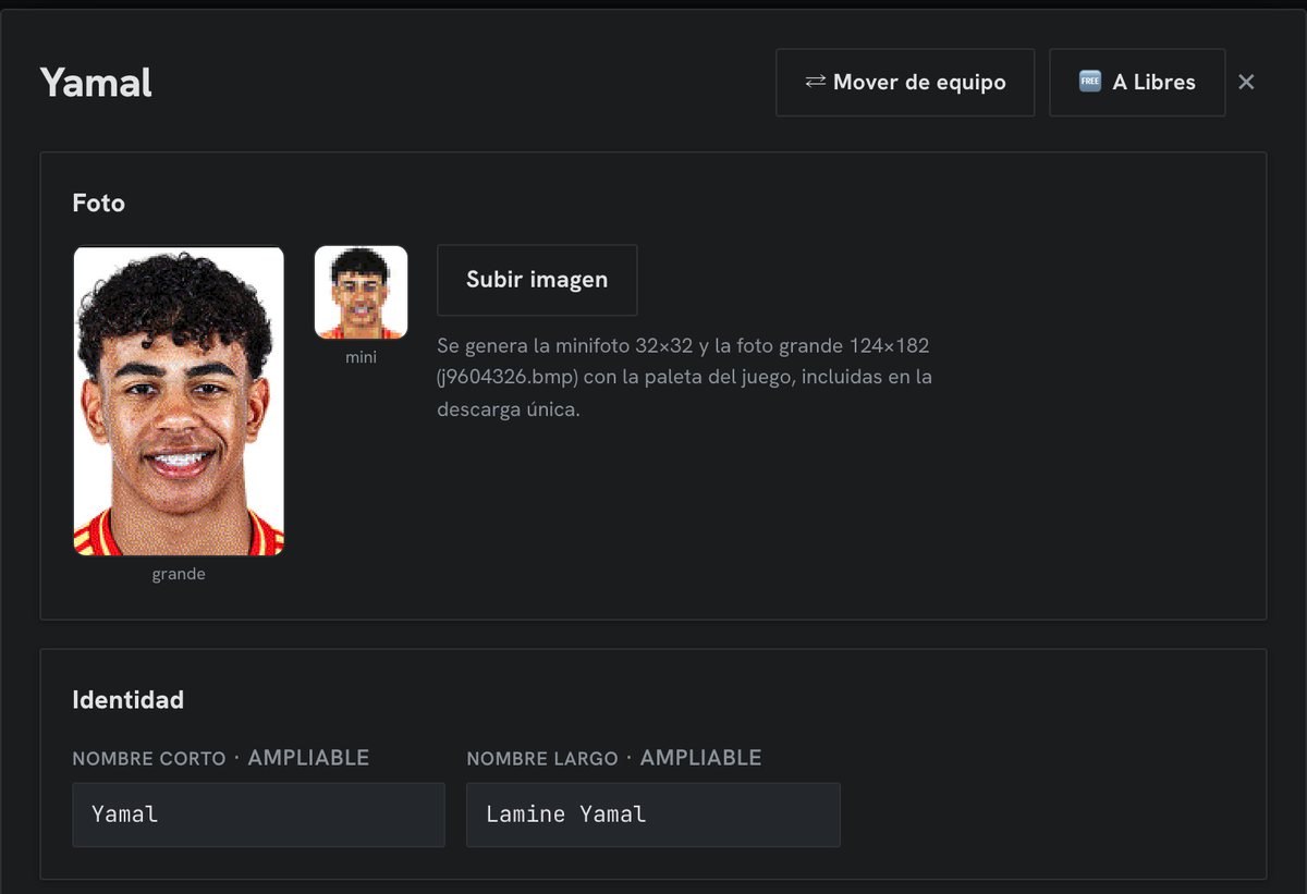 Fitxa d'un jugador amb foto i identitat